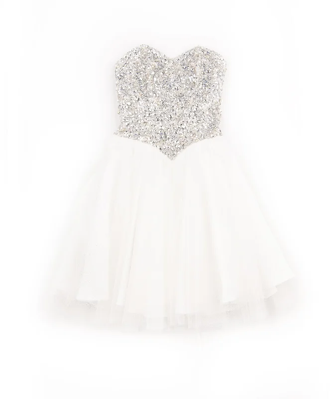 Jovani Girls White Talia Crystal Tulle Dress