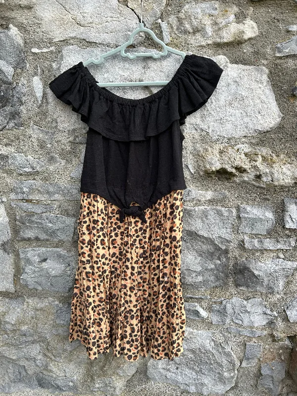 Black&leopard print dress  8y (128cm)