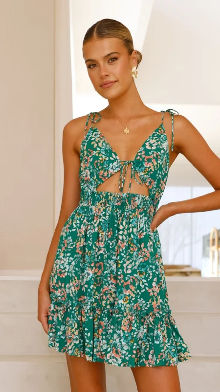 Lille Mini Dress - Green Floral