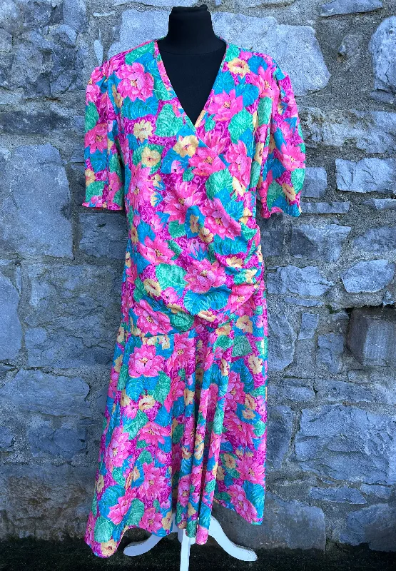 80s pink floral dress uk 14-16