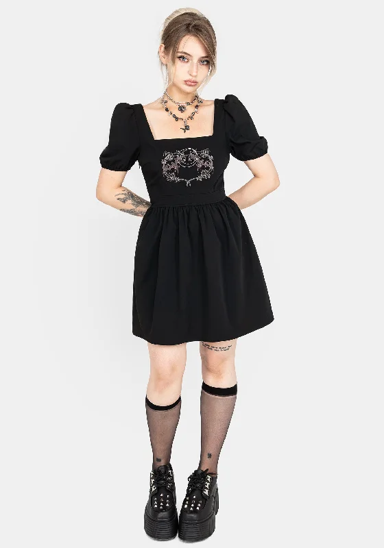 Vampyrum Bat Embroidered Puff Sleeve Mini Dress