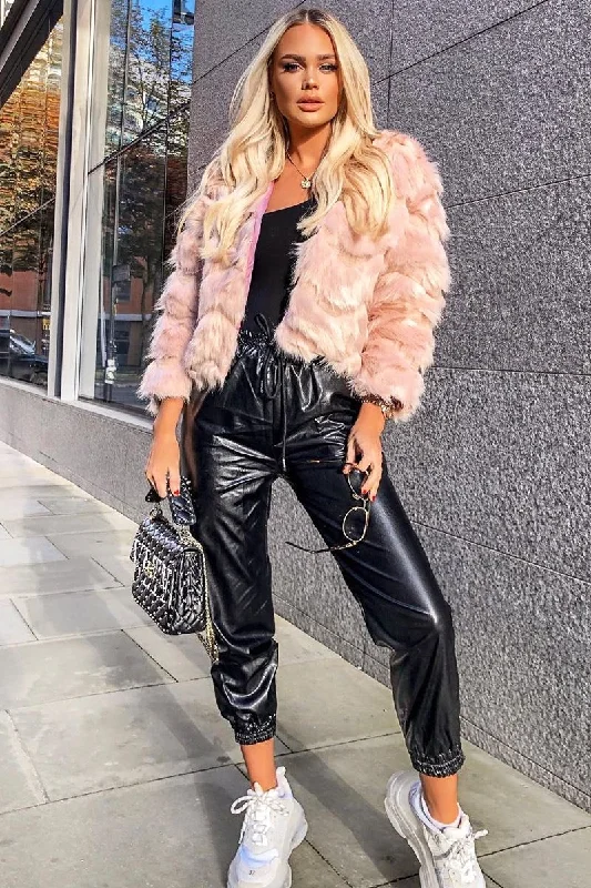 Light Pink Cropped Faux Fur Jacket - Gwen