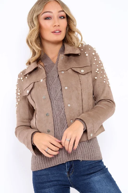 Mocha Pearl Suedette Jacket - Abbey