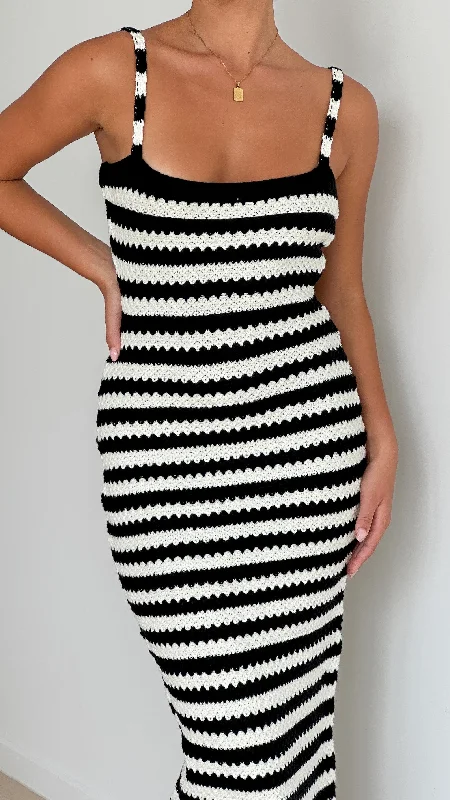 Kahnay Maxi Dress - Black / White Stripe