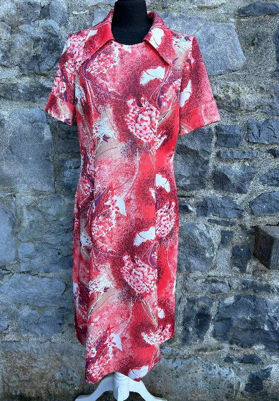 80s red floral dress uk 10-12