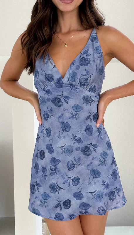 Halina Mini Dress - Blue Rose