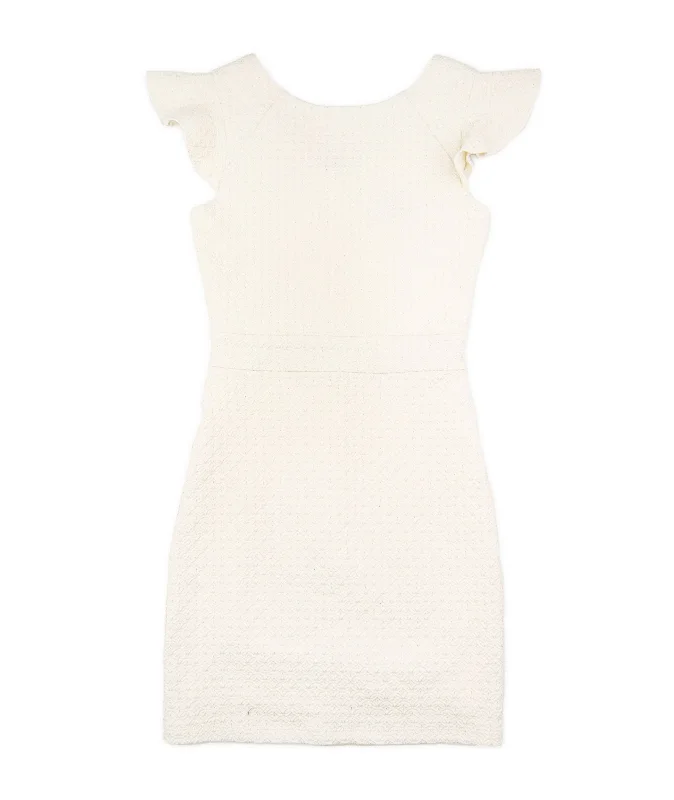 By Debra Girls Milly Ivory Silver Fleck Flutter Sleeve Sheath Dress