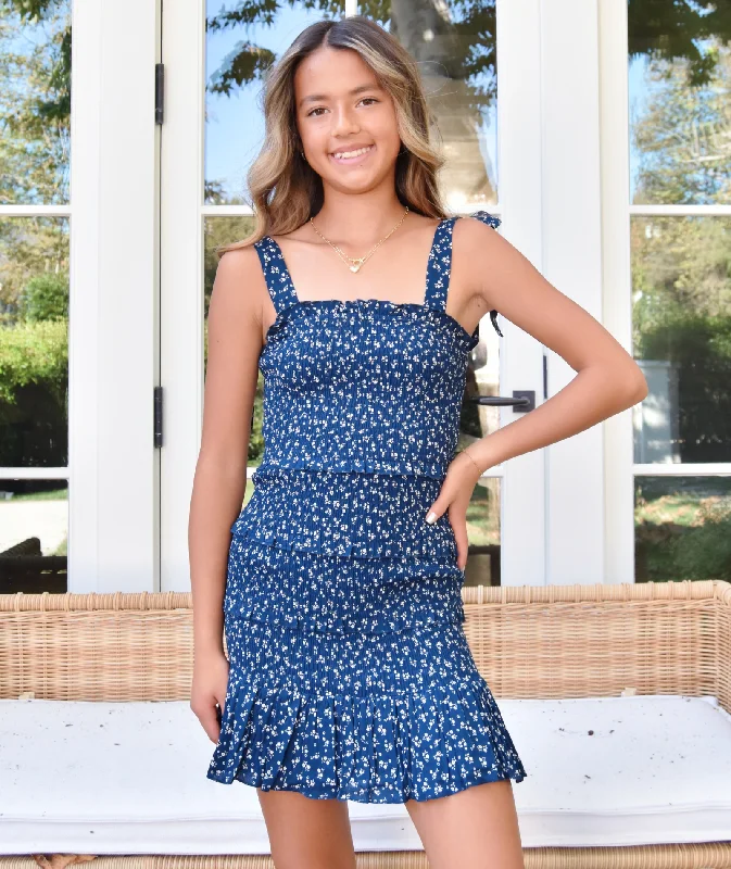 Katie J NYC Girls Evening Blue Ditsy Floral Evan Dress