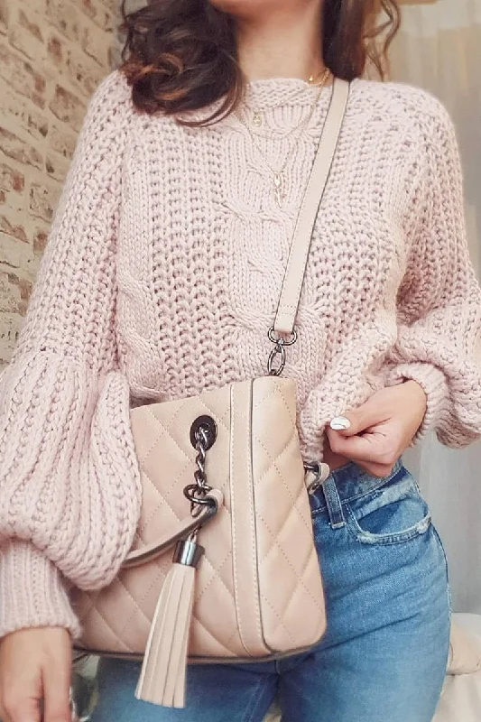 Pink Chunky Knit Balloon Sleeve Jumper - Rielynn