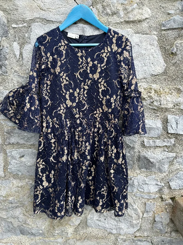 Navy&gold lace dress  11y (146cm)