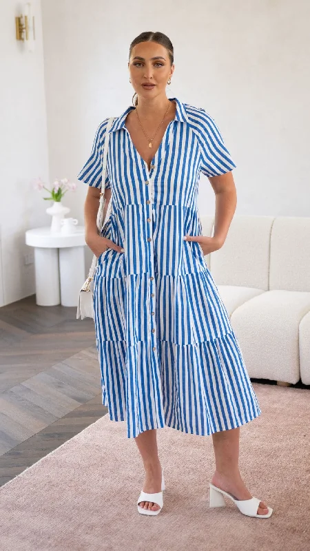 Pippa Midi Dress - Blue Stripe