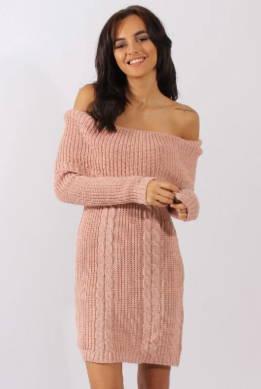 Pink Bardot Heavy Knit Jumper Dress - Suzy