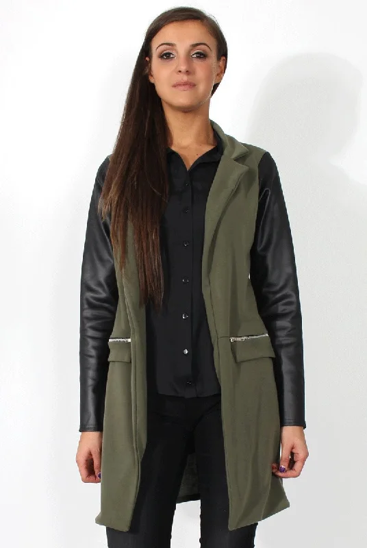 Karina Khaki PU Long Jacket