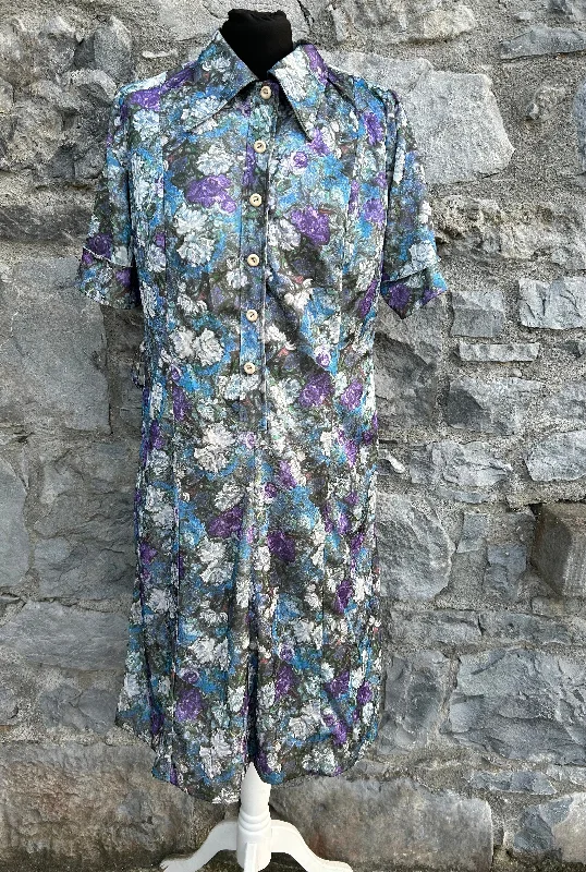 80s purple&blue flowers dress uk 12-14