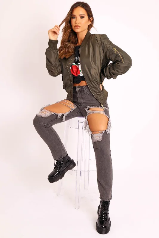 Khaki Padded Bomber Jacket - Chelsy