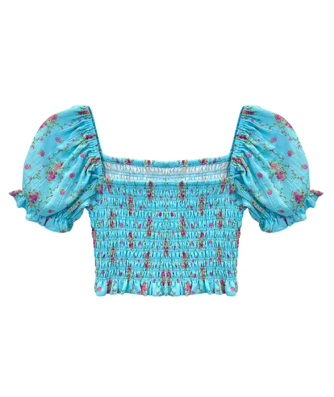 Katie J NYC Girls Turquoise Floral Stripe Marlee Top