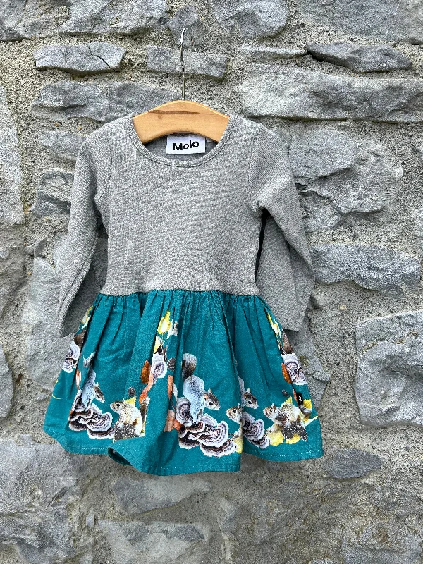 Squirrels teal&grey dress   6m (68cm)