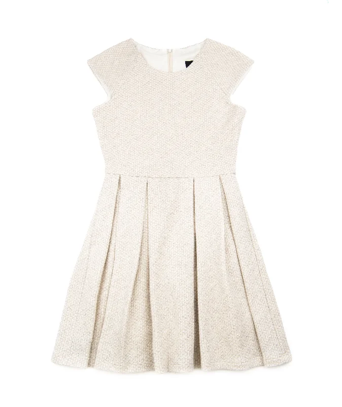 By Debra Girls Ali Ivory/Silver Cap Sleeve Box Pleat Dress