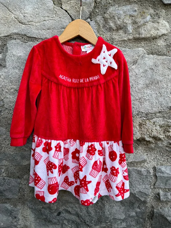 Cupcakes Red velour dress 12m (80cm)