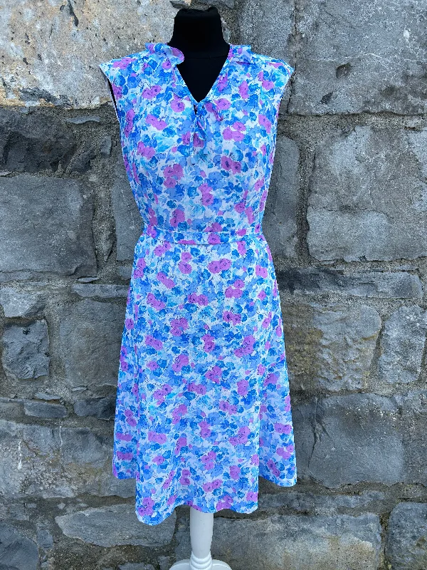 80s Blue&purple floral dress uk 8-10