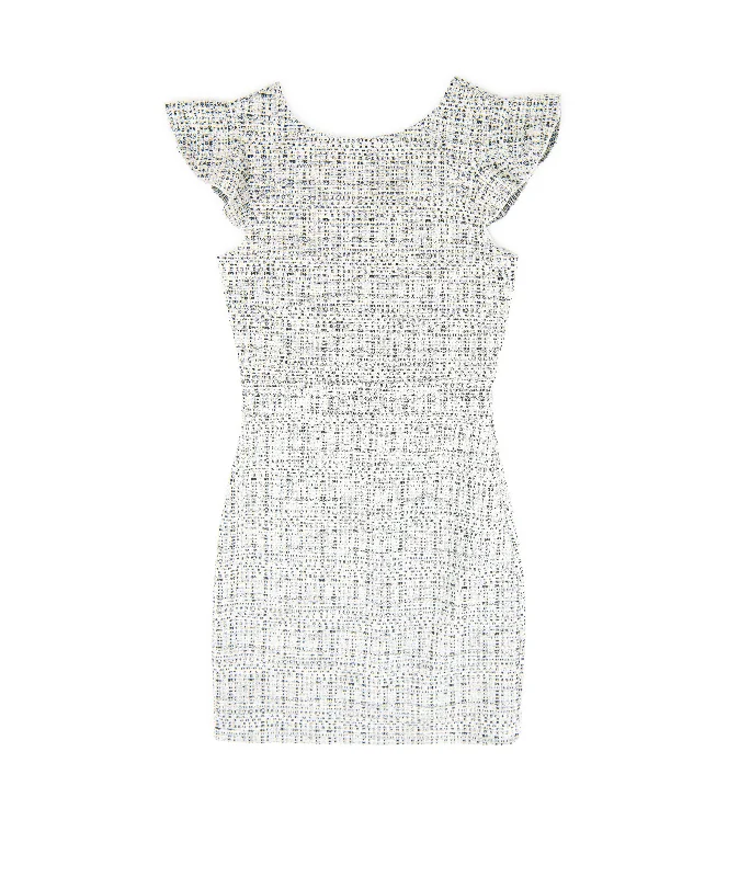 By Debra Girls Milly Black/White New Boucle Flutter Sleeve Sheath Dress