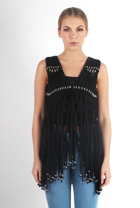 Matti Black Sleeveless Fringe Jacket