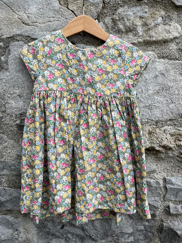 Khaki floral dress  12-18m (80-86cm)