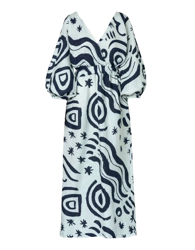 Lamia Linen Midi Dress, Wayuu Cream Print