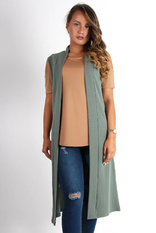 Lindsay Khaki Sleeveless Jacket