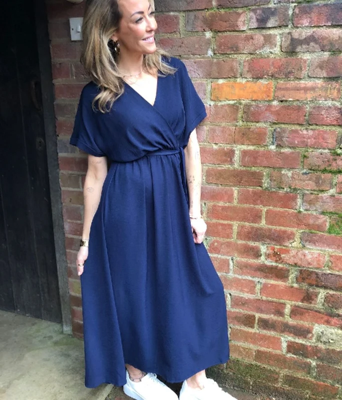 Navy Belted Midaxi Dress