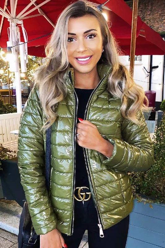 Green Wet Look Puffer Coat - Soph