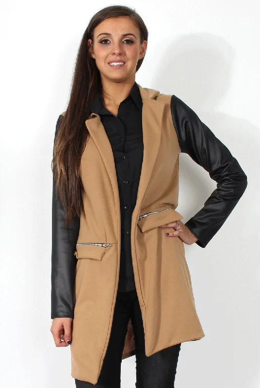 Karina Camel PU Long Jacket