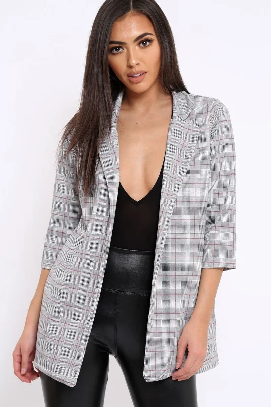 Hounds-tooth Red Tartan Blazer - Karrie