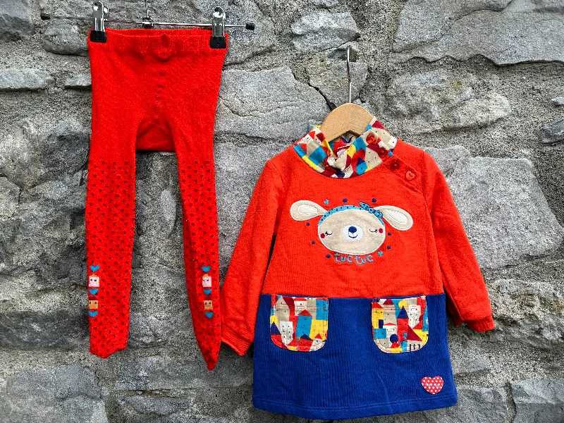 Red&blue dress with tights  9-12m (74-80cm)