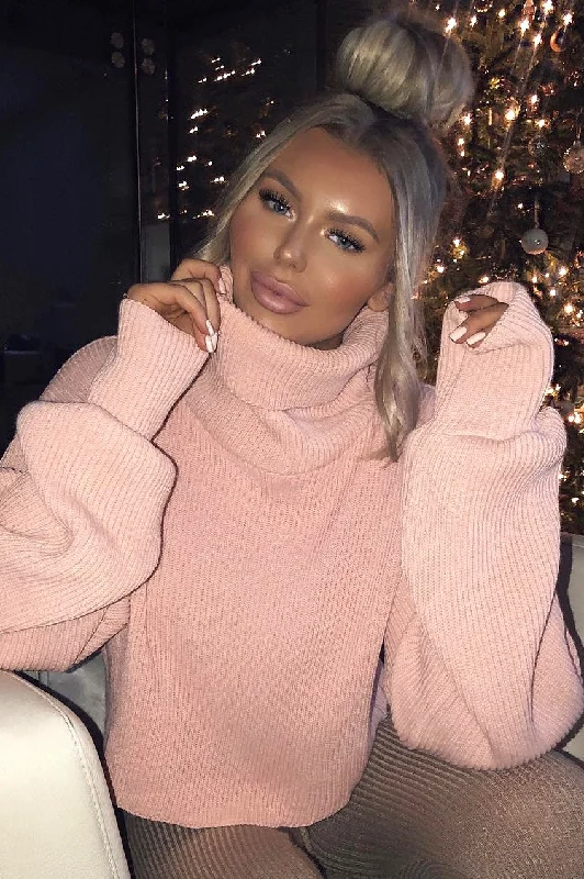 Pink Rib Knit Roll Neck Jumper - Brinna