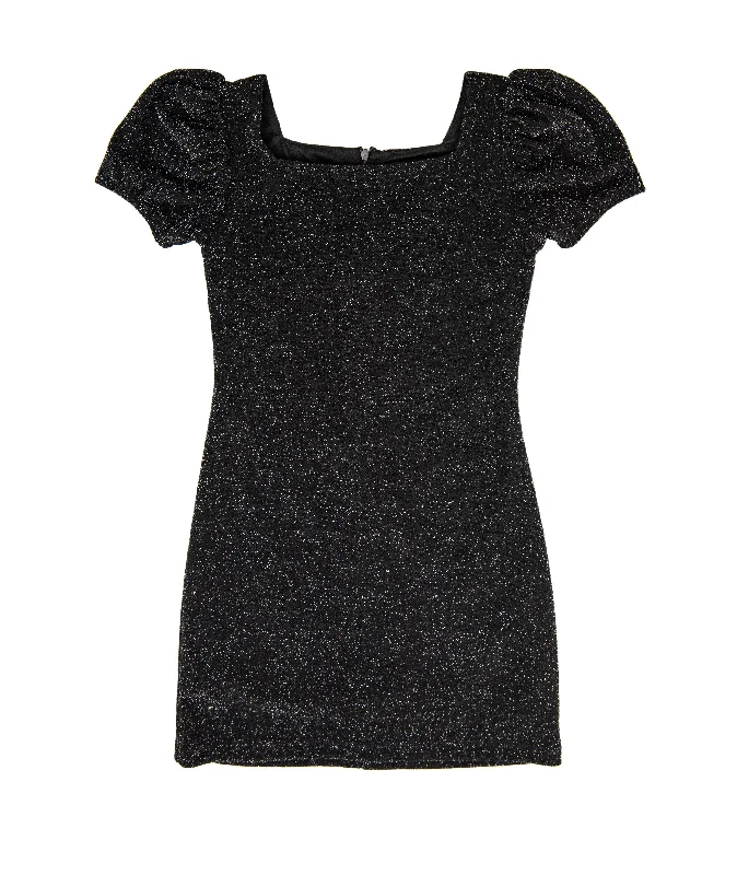 By Debra Girls Mel Black Sparkle Puff Sleeve Body Con Dress