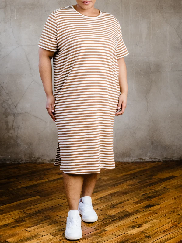 Maria Boxy Midi Dress - Pecan Stripe