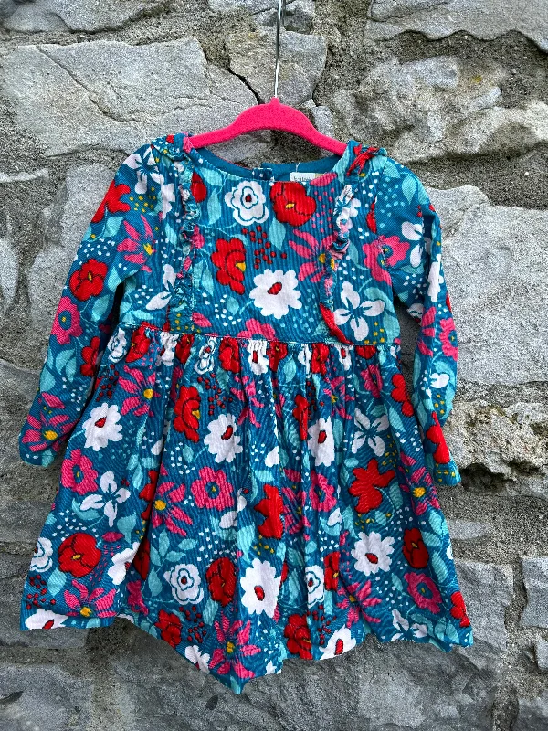 Blue&pink flowers cord dress  12-18m (80-86cm)