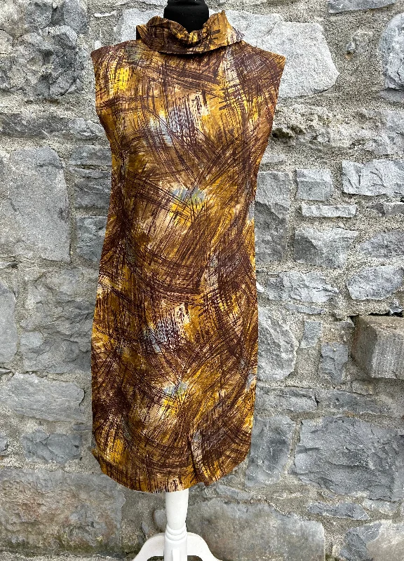 70s brown lines dress uk 6-8