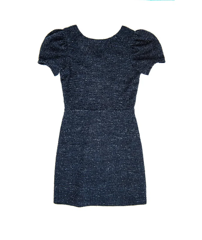 By Debra Girls Izzy Navy Boucle Side Ruched Cap Sleeve Dress