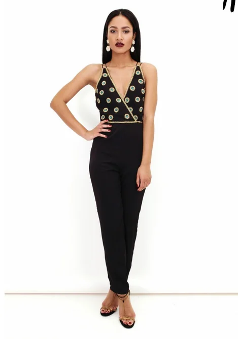 Black embroidered jumpsuit uk 10