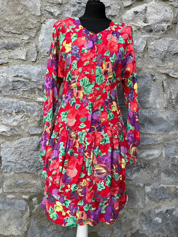 80s red tiered fruit dress uk 10