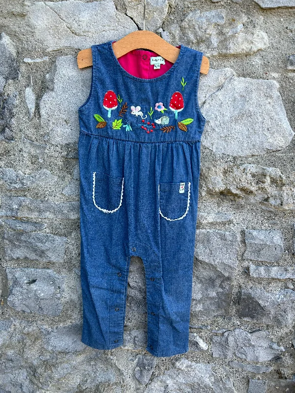 Hedgehogs&mushrooms blue dungarees 18-24m (86-92cm)