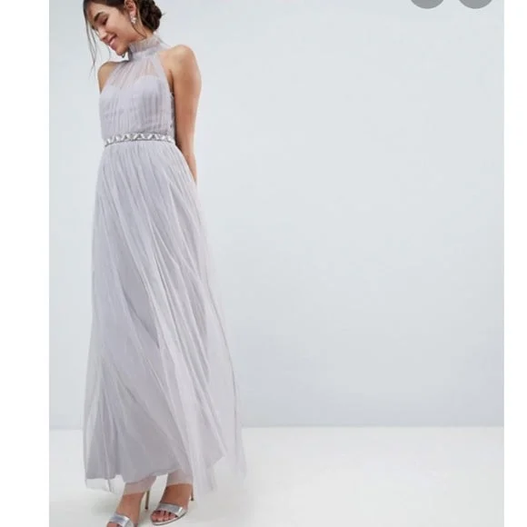 Grey tulle maxi dress uk 6