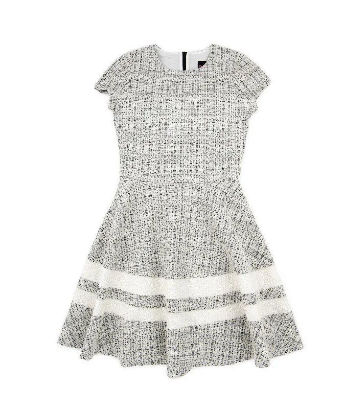 By Debra Girls Lou Black/White New Boucle Short Sleeve Striped Bottom Dress