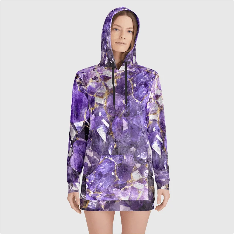 Amethyst Aura Womens Velvet Hoodie Dress