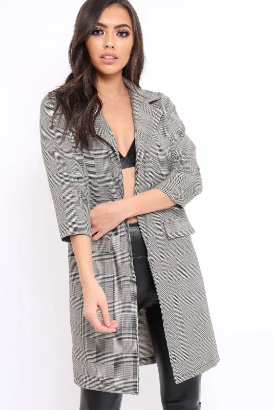 Grey and Red Tartan Long Blazer - Corrine