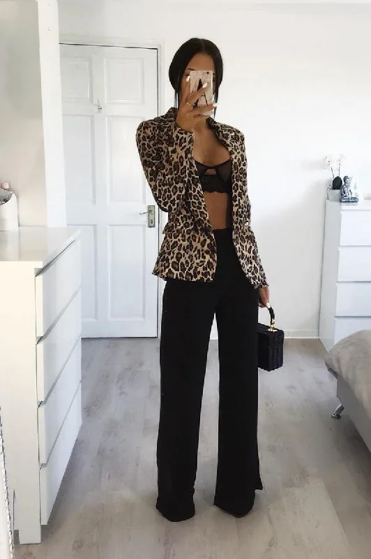 Leopard Print Double Breasted Gold Button Blazer - Ariele