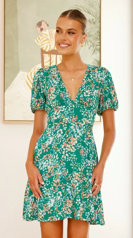 Itzel Mini Dress - Green Floral