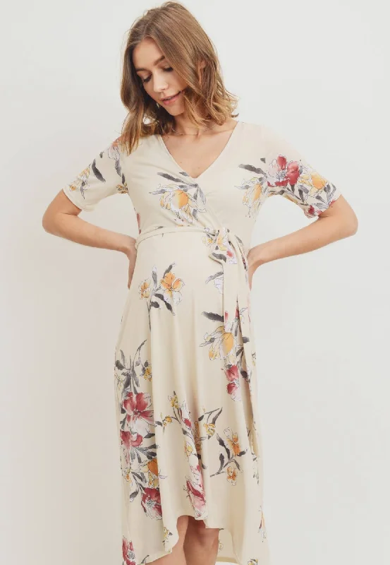 Floral High-Low Maternity Nursing Dress